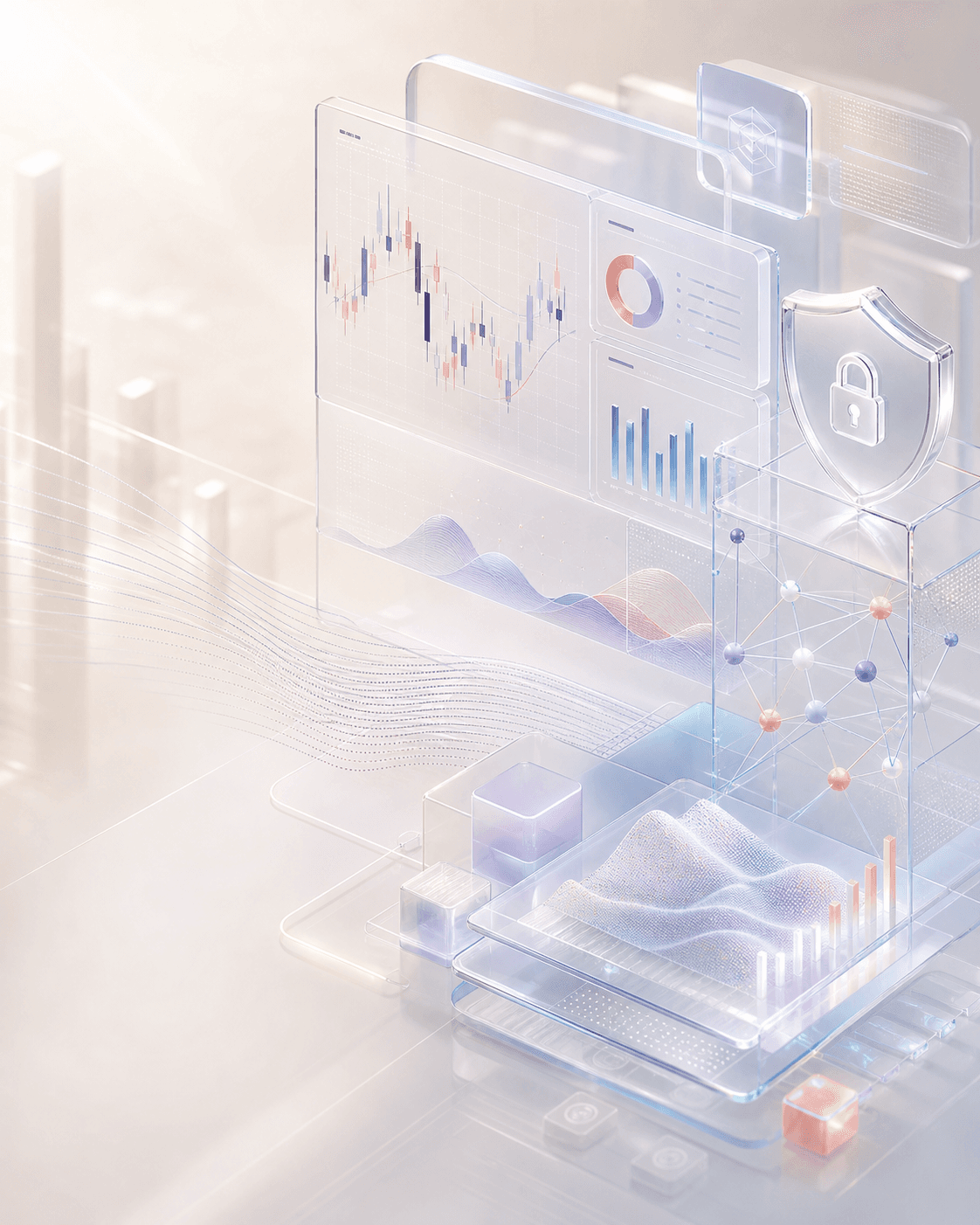 Visual de tecnología financiera, analítica y seguridad digital